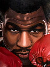 Oil painting os a boxer with red gloves